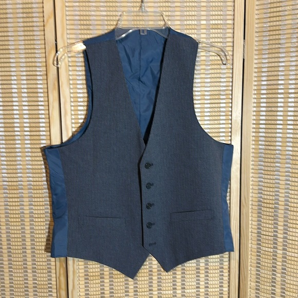 Vintage Men's Two Tone Blue Gray Pinstripe Career Suit Vest No Tags - Picture 1 of 13